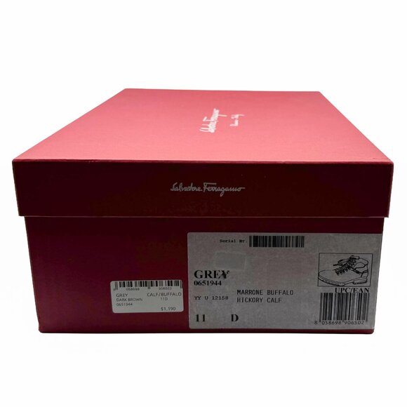 Brand New Salvatore Ferragamo Grey Dark Brown & Black Textured Leather Men Boots - Picture 12 of 12